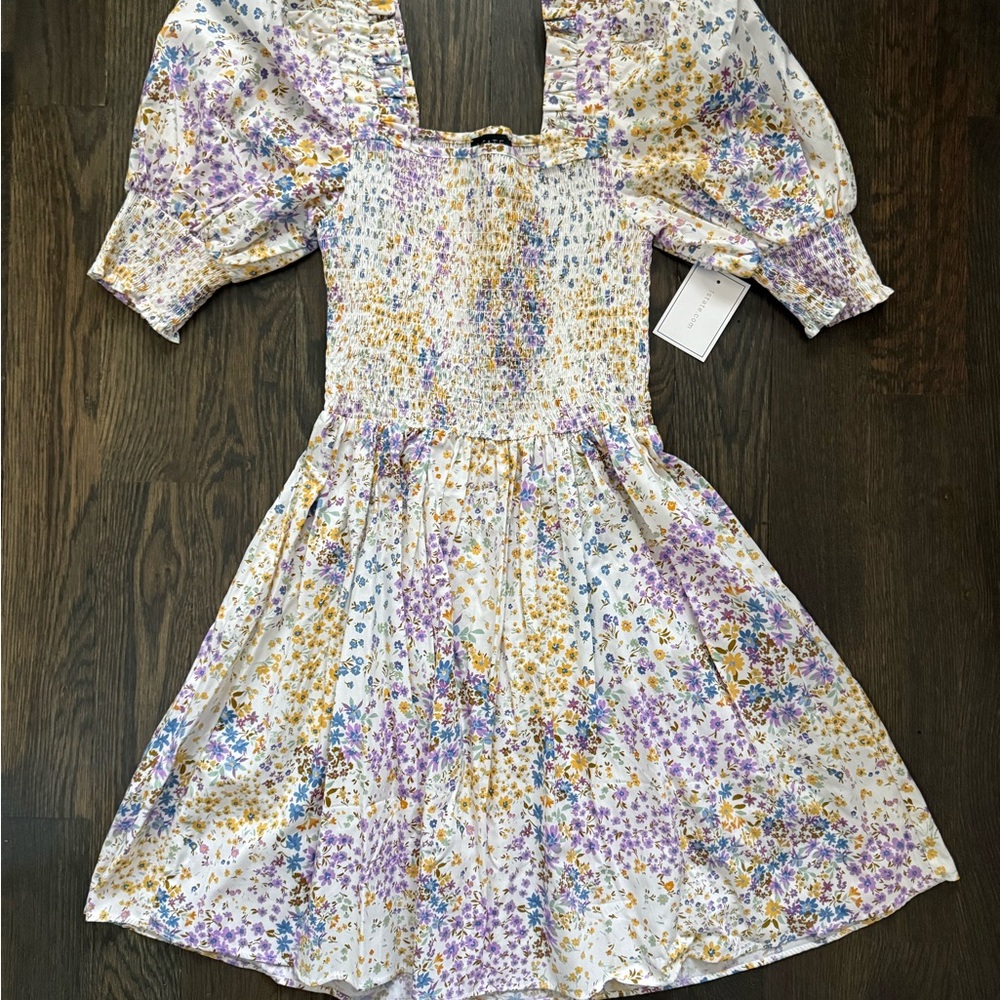 NWT 1.STATE Floral Dress with Purple and Yellow Accents